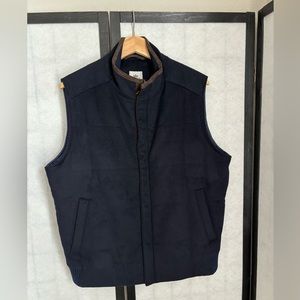 Peter Millar Full Zip Wool & Cashmere Fleece Vest Navy Blue MED with Brown Trim